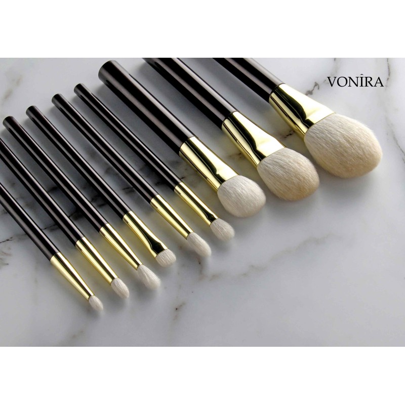 Vonira Custom Wholesales Natural White Goat Hair Flat Dark Brown Handle Flat Eye Blending Makeup Brush