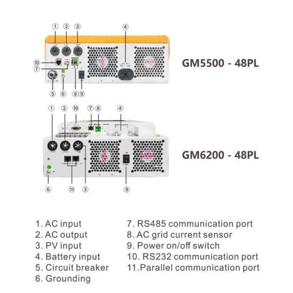 Onduleur solaire hybride 5,5 kW 48 VCC monophasé onde sinusoïdale pure MPPT avec surveillance à distance WiFi