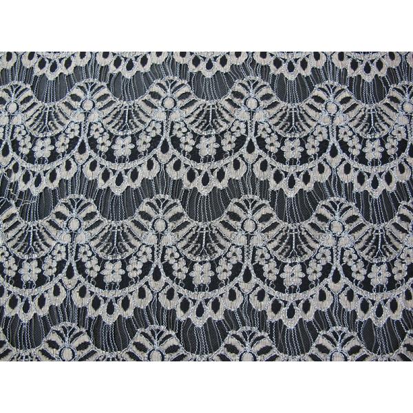 Corded Scalloped Lace Mesh Fabric Black Guipure For Lingerie / Bra CY-DK0038