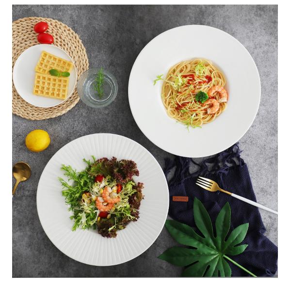 White Round Food Beverage Deep Porcelain Pasta Plate