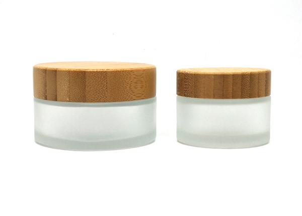 Bamboo Caps 30ml Cosmetic Jars , Frosted Glass Lotion Jars Anti Corrosion