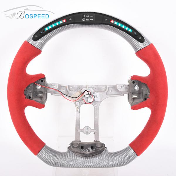 350mm Red Leather Silver Cadillac Steering Wheel Carbon Fiber Sports Car Stripe