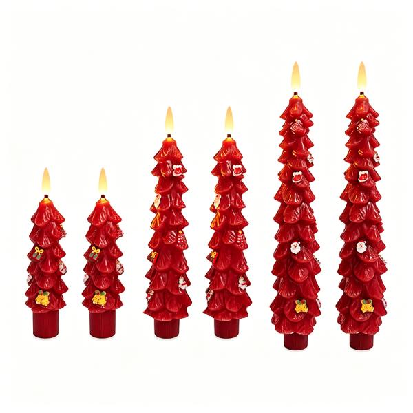 Red Christmas Tree LED Taper Candles with Realistic Flickering Flame and Remote Control for Festive Decor
