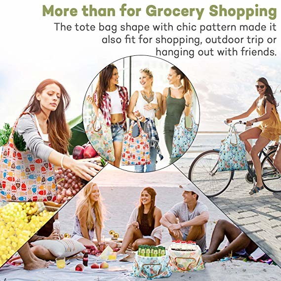 Foldable Ripstop Nylon Recycle Shopping Bags Compact Design Fits In Pocket