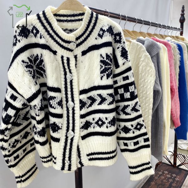 Mixed Colors Used Women's Woolen Sweater Coat Casual Long Sleeve Clean 95-100%