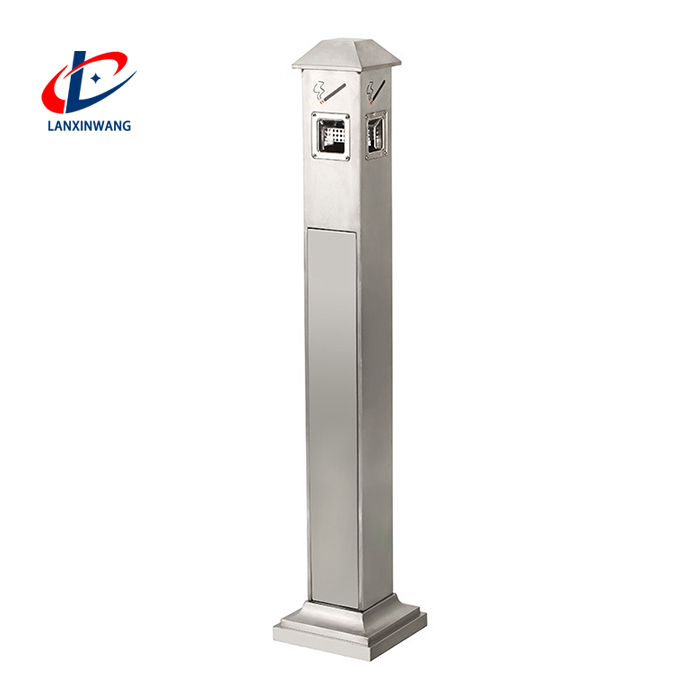 Custom Metal Freestanding Ashtray Column Fabrication for Waste Collection