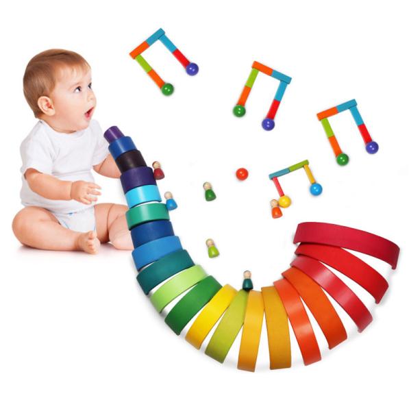 Blocs constitutifs en bois Toy Creative Educational d'arc-en-ciel de Brown 18cm