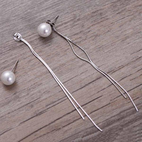 Women Fashion 925 Sterling Silver Shell Pearl Drop Tassels Earrings（057989）