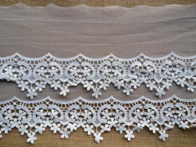Guarnição de nylon bordada vintage do laço do tule para o vestido 22CM das senhoras fora do branco