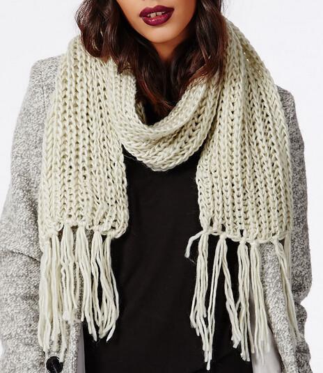 WISDOM KNITTED FRINGE SCARF CREAM