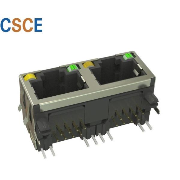 EMI 1*2 Shielded RJ45 Modular Jack / Dual Ethernet Jack PBT Material With Post