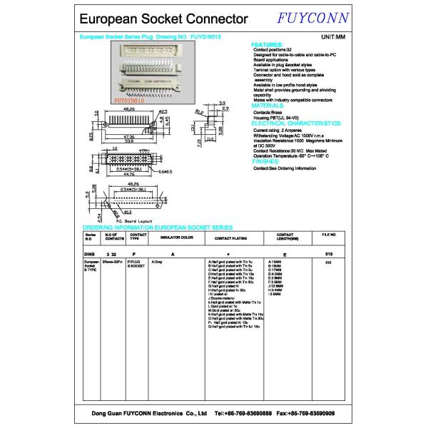 Тип разъем 32 Pin b штепсельной вилки PCB мужчины Eurocard DIN 41612 прямоугольный
