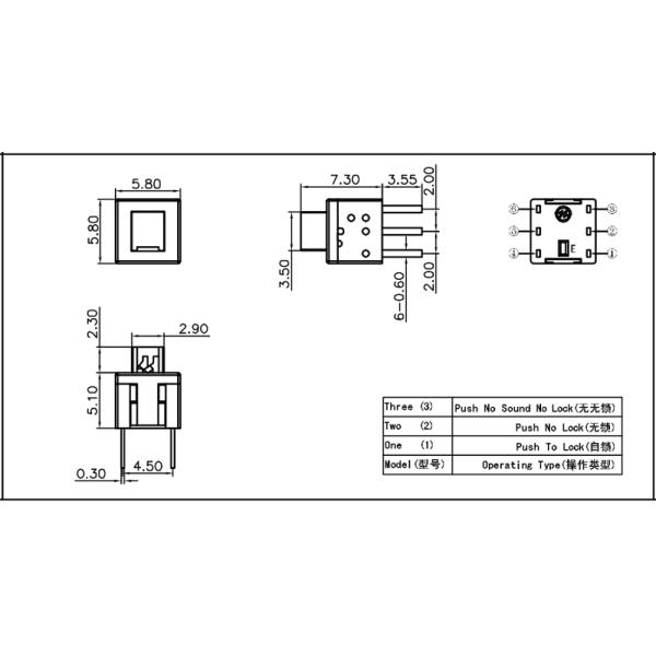 Собственная личность IP65 SMD запирая глубокий переключатель 5.8x5.8 Pin кнопки 6