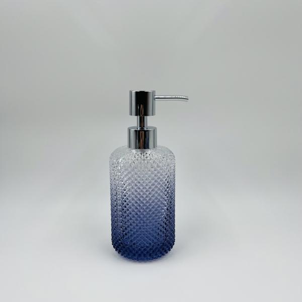 Glass Bathroom Accessories Set Luxury Ombre Blue Round Shape Diamond Pattern Lotion Pump Bottle Two Size