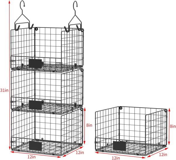 Sonyabecca 3-Tier Hanging Closet Organizer with Name Plate, Clothes Hanging Shelves 5 S Hooks, Wall Mount & Cabinet