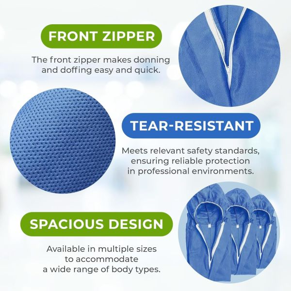 Industrial-Grade SMS Polypropylene Disposable Chemical Coveralls - 3-Layer Non-Woven Fabric, CE Type 5/6 Certified with Breathable Elastic Fit