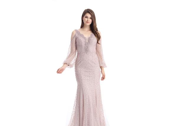 Bubble Sleeve Saudi Arabic Long Sleeve Fancy Dresses Backless With Beading