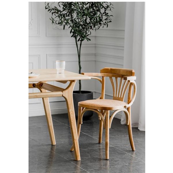 Simple Household Armrest Dining Chair Small Apartment Nordic Retro Backrest Leisure Rattan Dining Chair