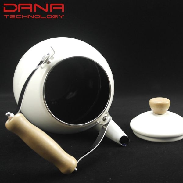 Logo Printing Enamel Porcelain Tea Water Kettles Pear Shaped Wood Handle
