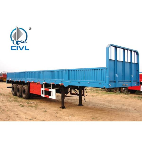 Three Axle Semi Trailer Trucks , Yeallow Color Sidewall Semi Trailer Flatbed Trailer