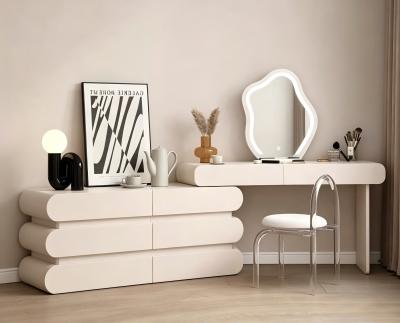 Cream Modern Extendable Makeup Vanity Desk Combo with LED Cloud Mirror