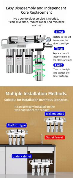 Ultrafiltration en acier inoxydable UF Filtres d'eau du robinet de consommation ménagère 5 étapes