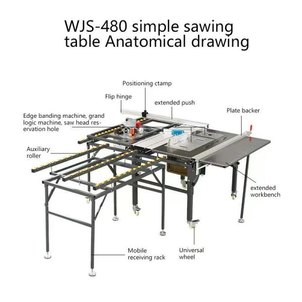 Sierra de panel con mesa deslizante WJS480 de 120 mm de diámetro para corte lateral para carpintería de muebles