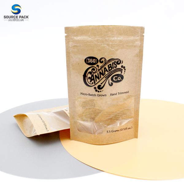 110-160 Микронов Заказные съедобные упаковки Покрытия для сорняков Zipper Kraft Paper Bag With Window