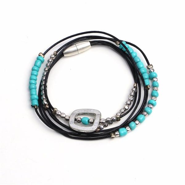 jewelry bracelet multi rows black real leather bio magnetic bracelet men, health magnetic jewelry men bracelet magnetic