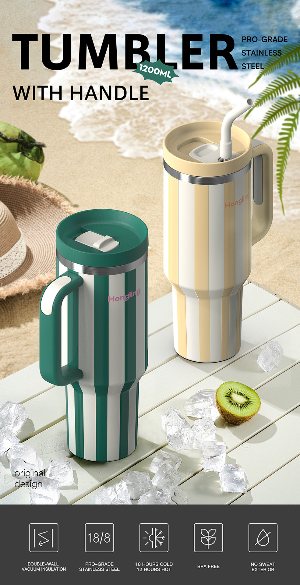 Customized New Cross-border Sliding Dust-proof Cover Insulated Cup 304 Stainless Steel 40oz Car Cup Vehicle-mounted Ice King Cup