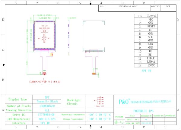Polcd petit écran TFT IPS 2,8 pouces SPI Interface 240*320 RGB Écran couleur ST7789P3-G6 TFT LCD