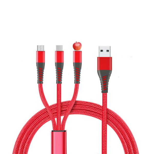 1.2m 3A 3 In 1 Usb Cable Quick Charge TPE Usb 2.0 Data Transfer Cable