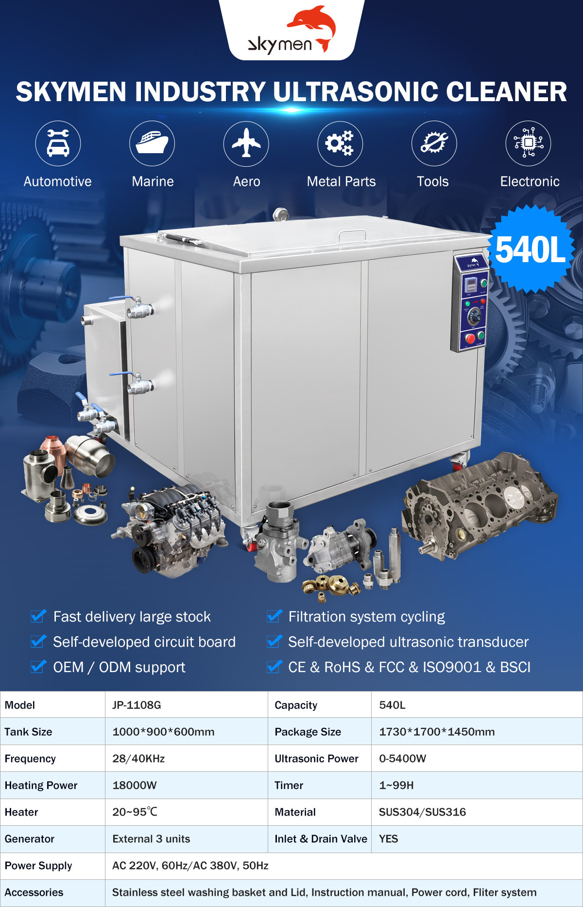 Capacity 1920L Industrial Ultrasonic Cleaner With Drainage Basket