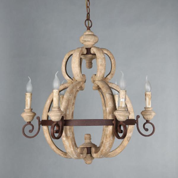 Wood Chandelier Lighting Retro Iron Candle Hanging Lamp(WH-CI-13)