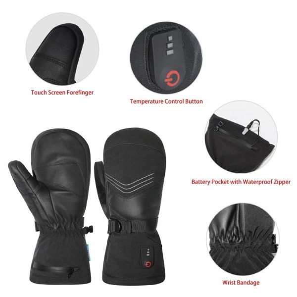 Snowboarding Kids Ski Gloves with 7.4V 2200MAH Lithium Battery Windproof Waterproof Warm Breathable Mittens Heated Gloves