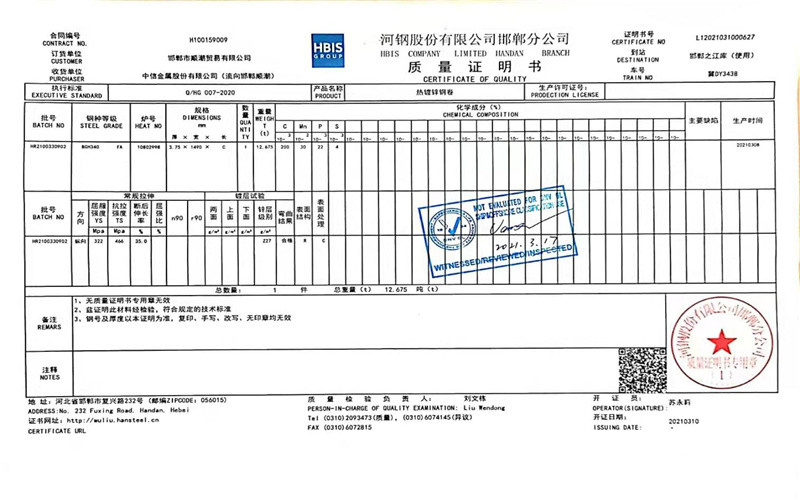 Mingyang  Steel (Jiangsu) Co., LTD Сертификации