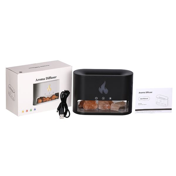 250ml USB Volcano 3D Flame Fire Himalayan Salt Stone Lamp Humidifier Aroma Scent Essential Oil Diffuser for Home Gift