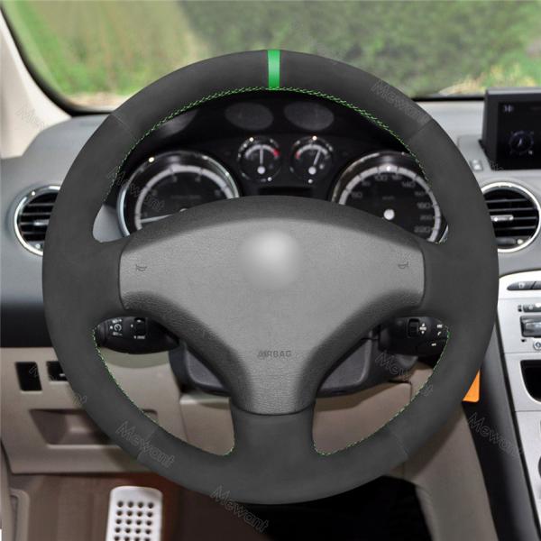 Hand Stitching Custom Black Suede Steering Wheel Cover for Peugeot 308 SW 5008 2007-2017