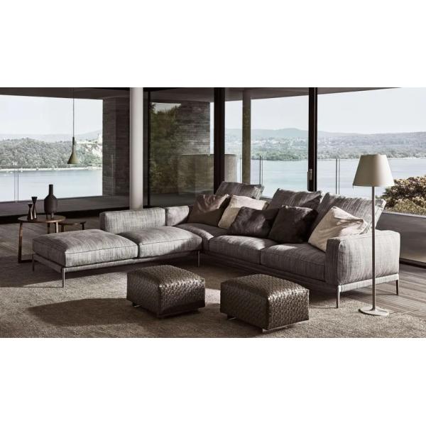 Hotel Office L-Shape Corner Long Sofa High Quality Linen Black Iron Feet Sofa