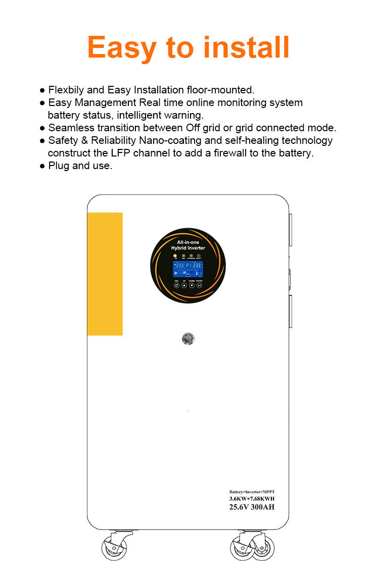 Hybrid Grid Solar Inverter System 3.6kW Output with 6kWh LiFePO4 Battery Storage for Residential All-in-One ESS