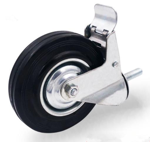 5 inch threaded stem casters with brakes industrial rubber casters