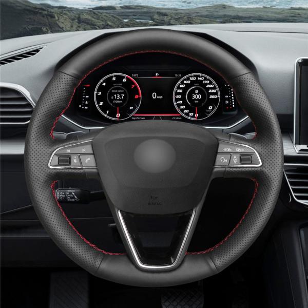 Custom Hand Sewn Red And Black Steering Wheel Cover For Seat Ibiza Cupra 6J 2007 2019