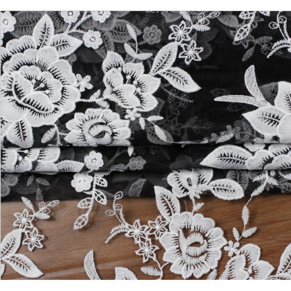 Mesh Embroidery Fabric Fashion Lace for Bridal Dress Black Ivory Double Color