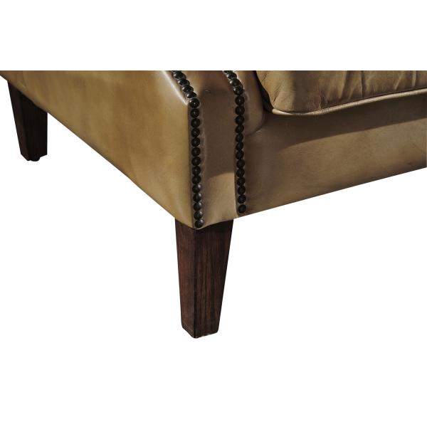 Solid Wood Legs 3 Seater Sofa Brown Leather With Hand Water Wash Workcraft