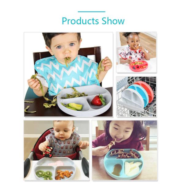 Красная силиконовая детская тарелка неразрывная силиконовая всасывающая разделенная тарелка