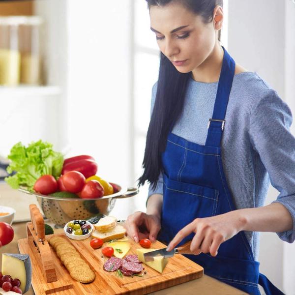 Set de tablero de queso de bambú con cajón de cubiertos Rectángulo Plato de bambú y cuchillo de queso