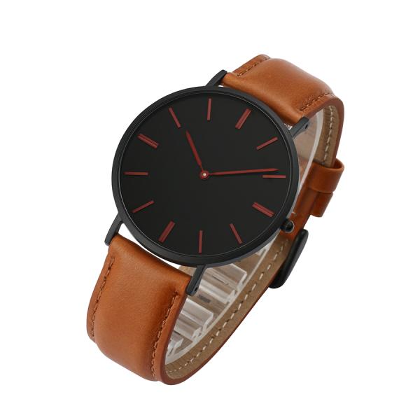 Brown Mens Stainless Steel Watches Leather Quick Release Watch Strap