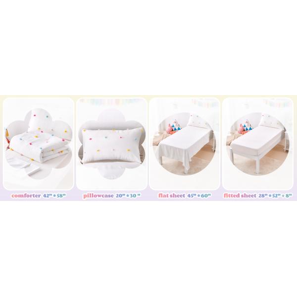 Blanco ropa de cama de algodón para niños Jacquard Tufted Dot Crib Seti de sábanas