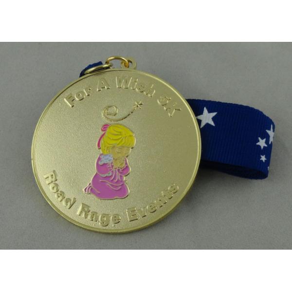 Gold Plating Road Rage Events Enamel Medal With Ribbon For Sport Meeting