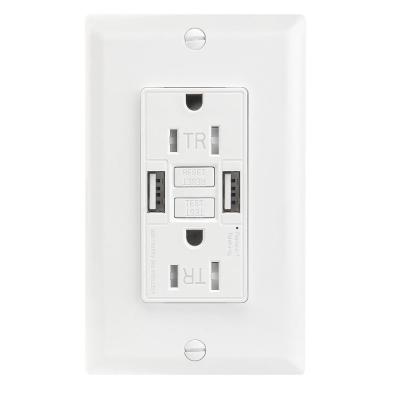Auto Monitoring Secure GFCI Sockets 15A GFCI USB Outlets Customized With 2 USB